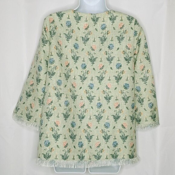 Tuckernuck Floral Blouse S Green 3/4 Sleeve Fringe Cottagecore Boho Wildflower - Picture 3 of 6